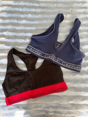 Calvin Klein Women's Cotton Bralette - Navy & Black/Red - Size S